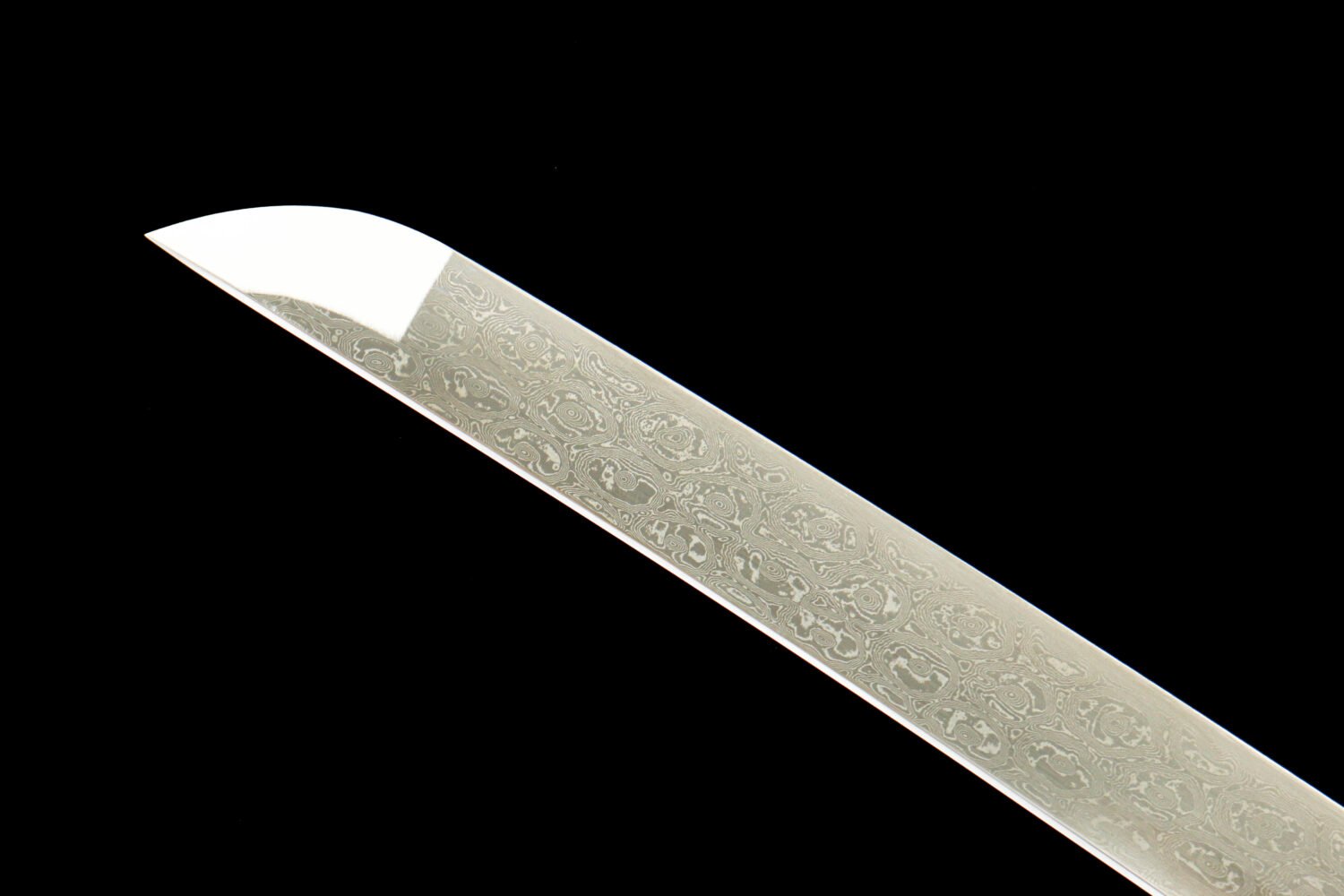 Damascus steel - pure handmade Japanese katana - green leather sheath - iron fittings - genuine leather handle - blue - Cang Liu