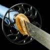Damascus steel - pure handmade Japanese katana - green leather sheath - iron fittings - genuine leather handle - blue - Cang Liu