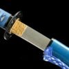 Damascus steel - pure handmade Japanese katana - green leather sheath - iron fittings - genuine leather handle - blue - Cang Liu