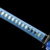 Damascus steel - pure handmade Japanese katana - green leather sheath - iron fittings - genuine leather handle - blue - Cang Liu