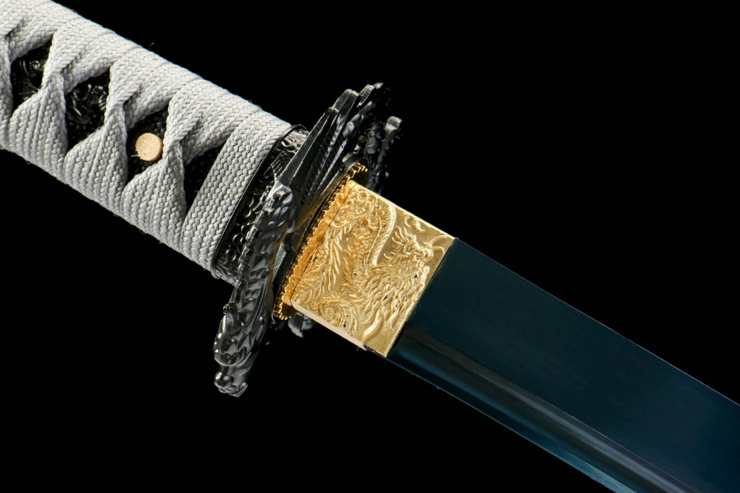 65Mn  Steel-Purely Hand-Forged Katana - Green Wood Scabbard - Zinc Alloy Fitting - Blue-Black - Dark Blue