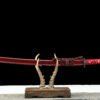 Damascus steel - pure handmade Japanese katana - green leather sheath - iron fittings - genuine leather handle - song blade