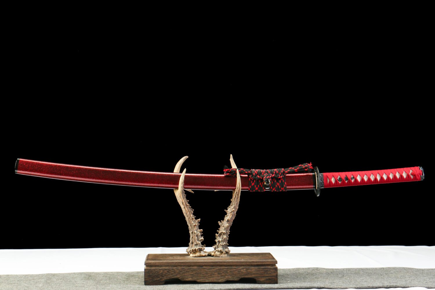 Damascus steel - pure handmade Japanese katana - green leather sheath - iron fittings - genuine leather handle - song blade