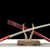 Damascus steel - pure handmade Japanese katana - green leather sheath - iron fittings - genuine leather handle - song blade