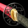Damascus steel - pure handmade Japanese katana - green leather sheath - iron fittings - genuine leather handle - song blade