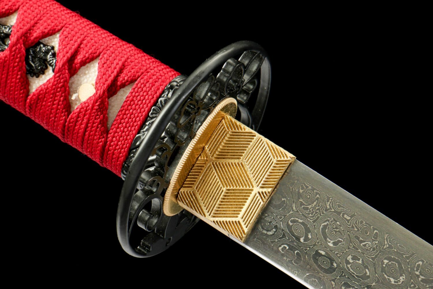 Damascus steel - pure handmade Japanese katana - green leather sheath - iron fittings - genuine leather handle - song blade