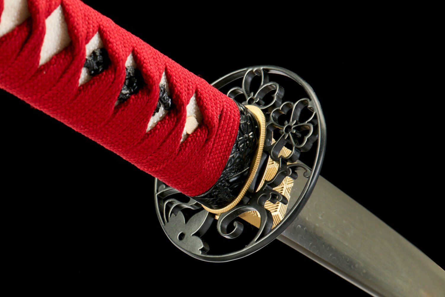 Damascus steel - pure handmade Japanese katana - green leather sheath - iron fittings - genuine leather handle - song blade