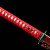 Damascus steel - pure handmade Japanese katana - green leather sheath - iron fittings - genuine leather handle - song blade