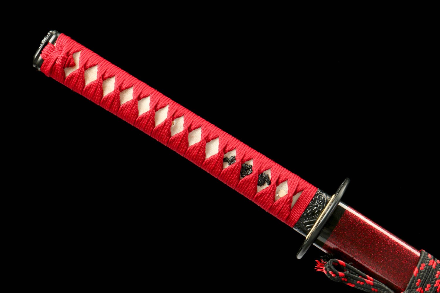 Damascus steel - pure handmade Japanese katana - green leather sheath - iron fittings - genuine leather handle - song blade