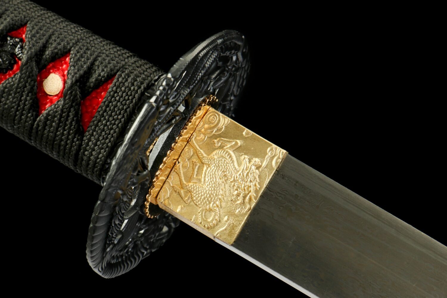 Patterned Steel - Hand-Forged Katana - Green Leather Scabbard - Zinc Alloy Hardware - Midnight Omen