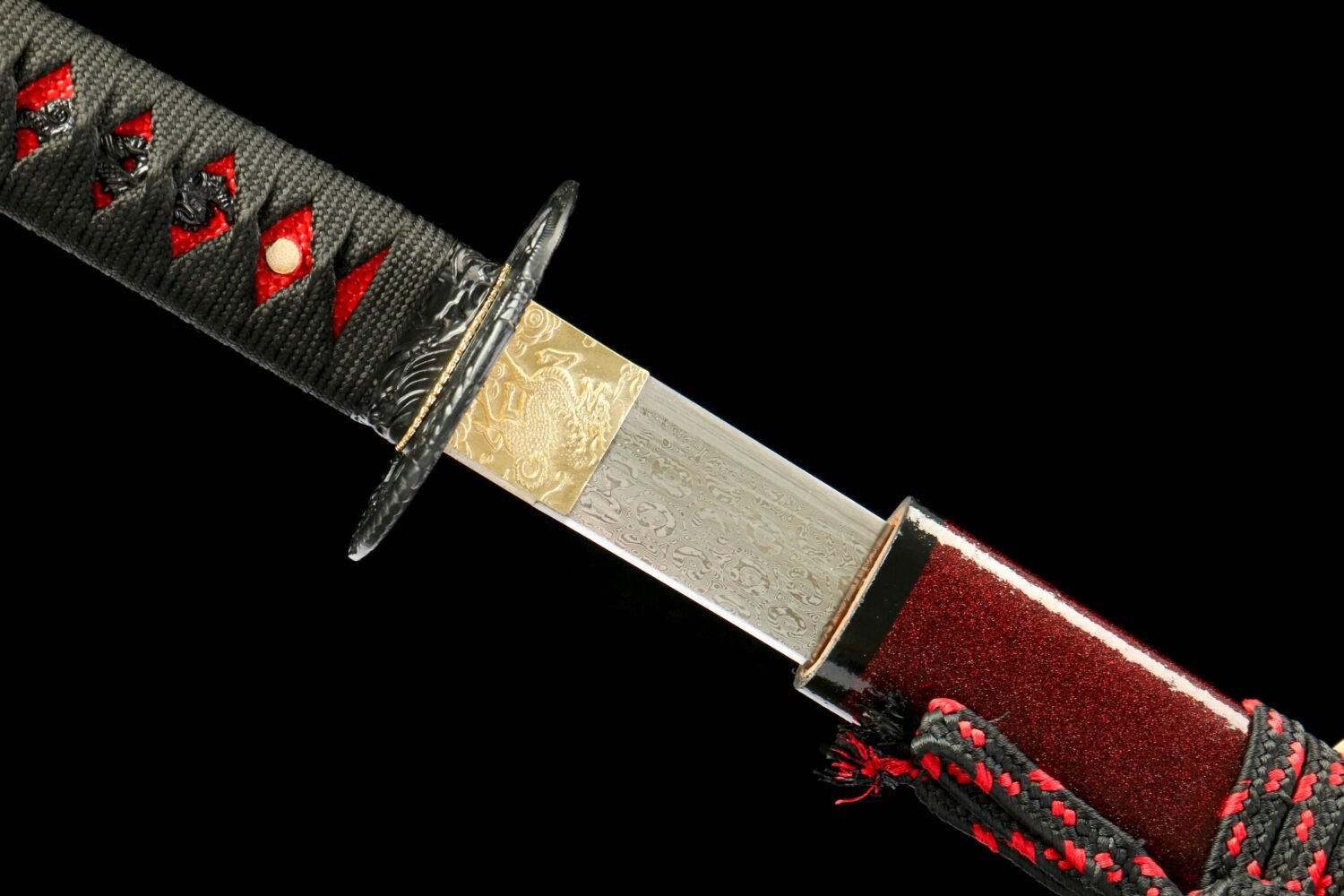 Patterned Steel - Hand-Forged Katana - Green Leather Scabbard - Zinc Alloy Hardware - Midnight Omen