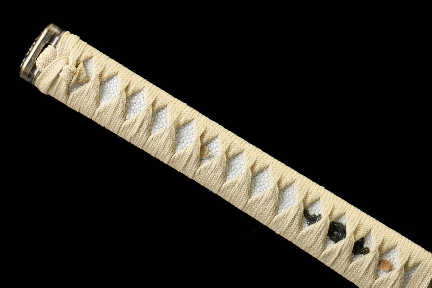 IMG_8891 T10 steel - pure handmade Japanese samurai sword - earth-covered burnt blade - green leather sheath - baked gold - gold flash