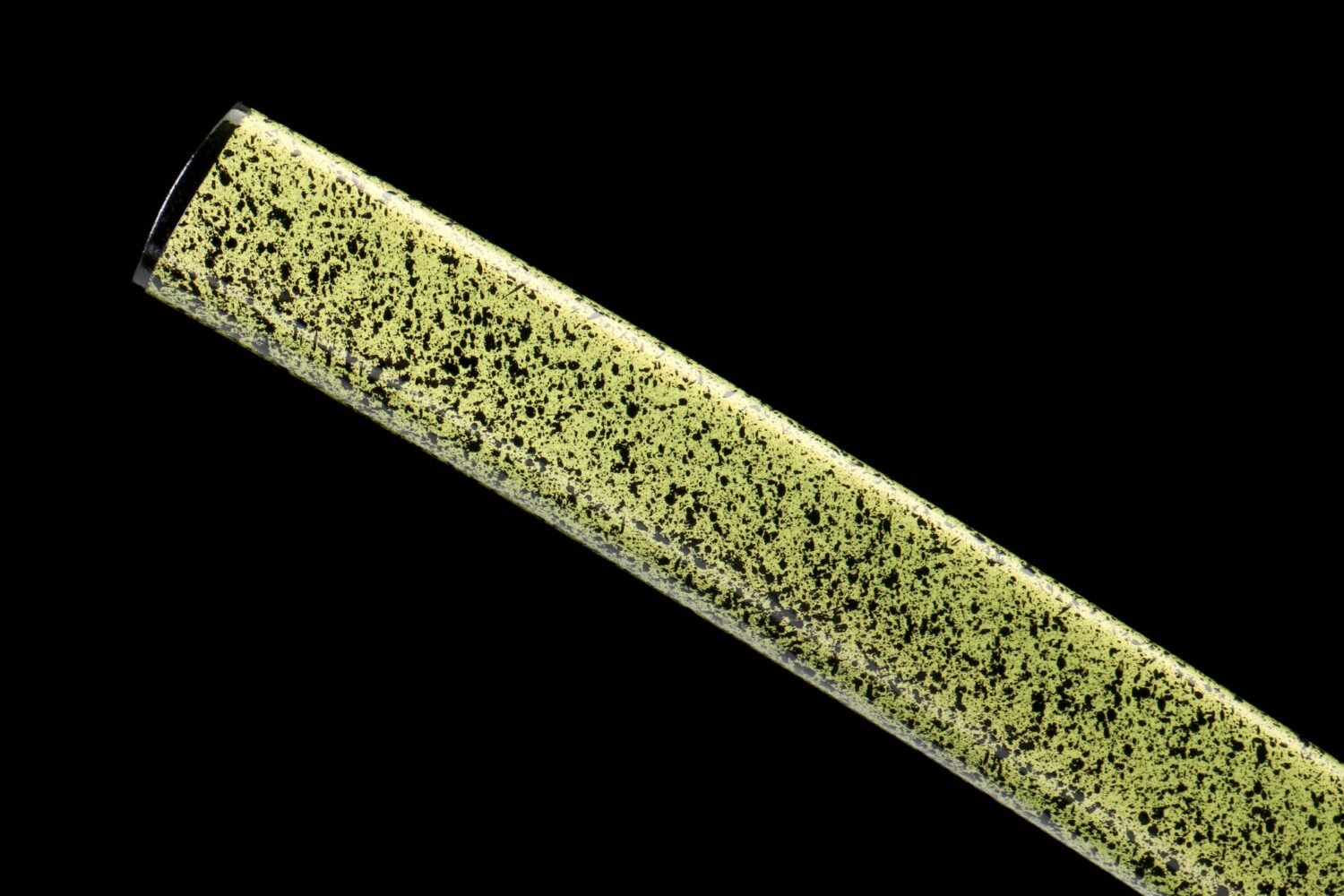 IMG_8898 T10 steel - pure handmade Japanese samurai sword - earth-covered burnt blade - green leather sheath - baked gold - gold flash