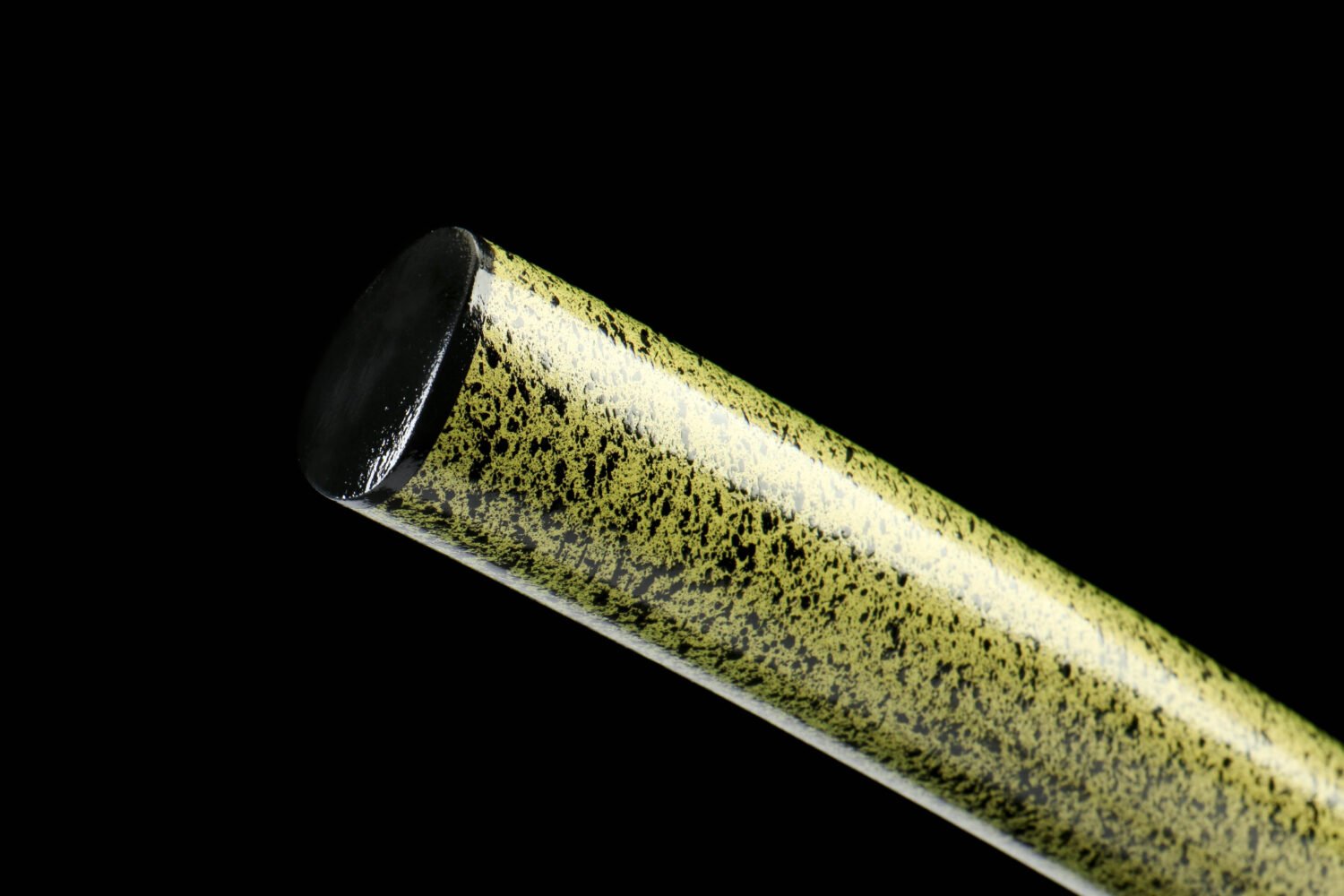 IMG_8899 T10 steel - pure handmade Japanese samurai sword - earth-covered burnt blade - green leather sheath - baked gold - gold flash