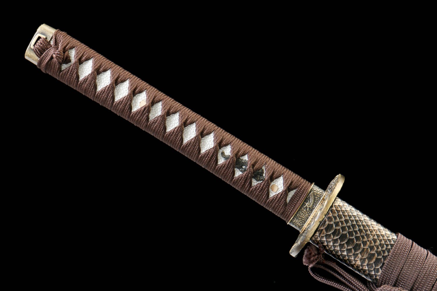 IMG_8923 65Mn steel  - Pure Hand-Forged Katana - Green Wood Scabbard - Zinc Alloy Fitting - Scales - Black Feather