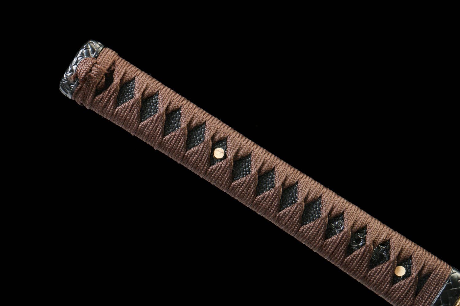 IMG_9098 1065 steel - pure handmade Japanese katana - green leather sheath - brown - brilliant flame