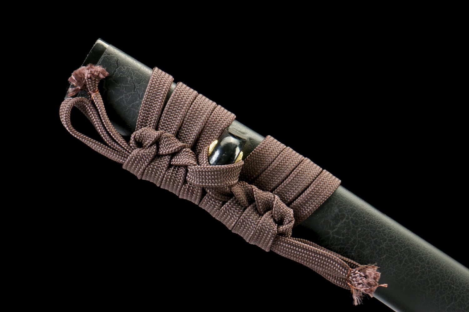IMG_9103 1065 steel - pure handmade Japanese katana - green leather sheath - brown - brilliant flame