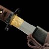 IMG_9105 1065 steel - pure handmade Japanese katana - green leather sheath - brown - brilliant flame