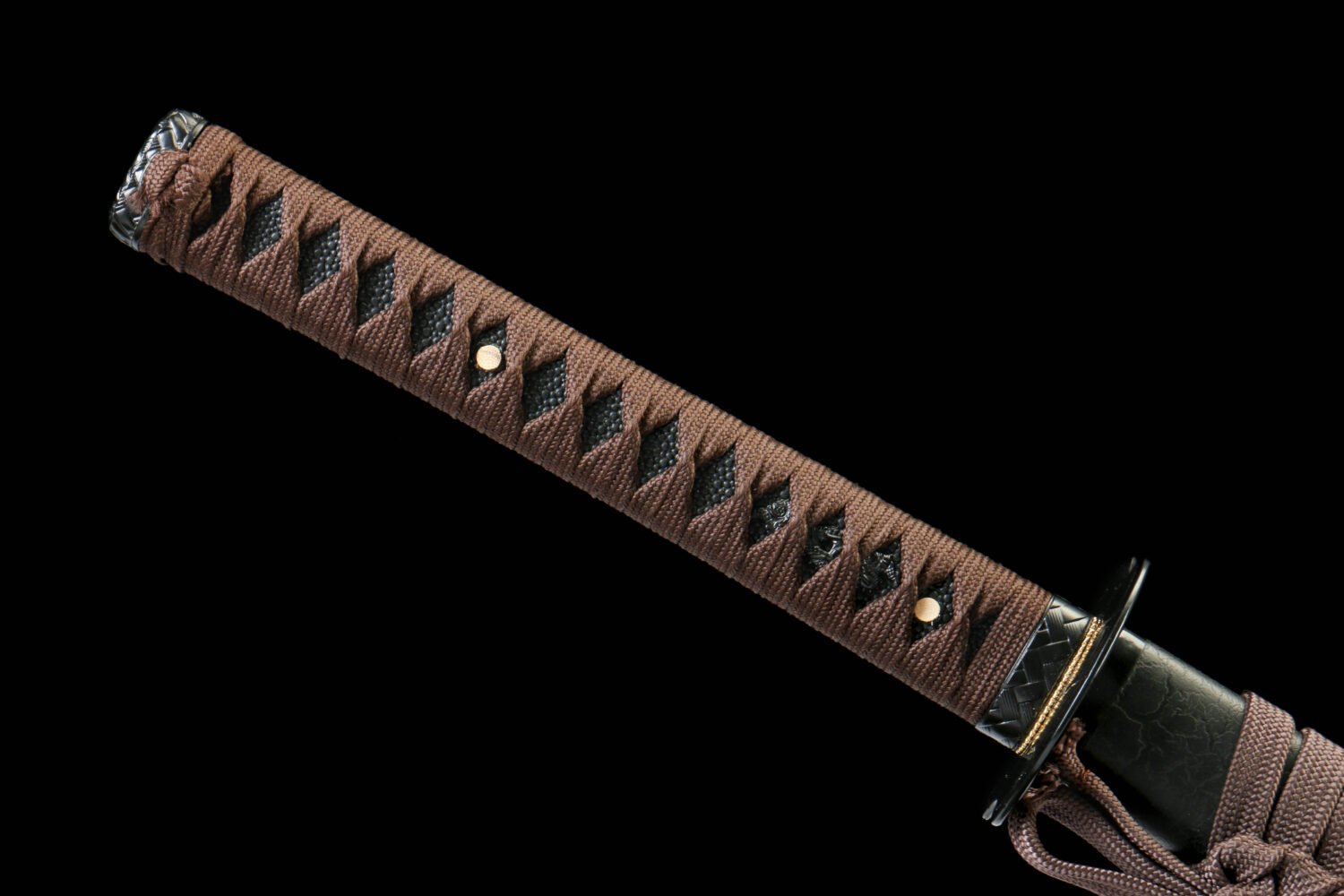 IMG_9123 1065 steel - pure handmade Japanese katana - green leather sheath - brown - brilliant flame