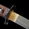 IMG_9479 1065 steel - pure handmade Japanese katana - green leather sheath - brown - brilliant flame