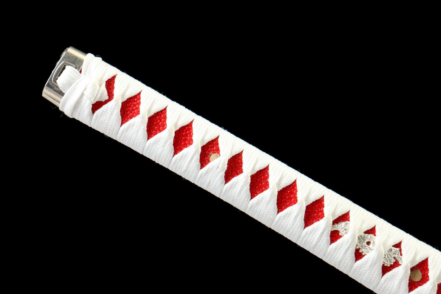 IMG_9893 1065 steel - pure hand-forged samurai sword - green leather sheath - zinc alloy fittings - red and white - frost blade blood weave