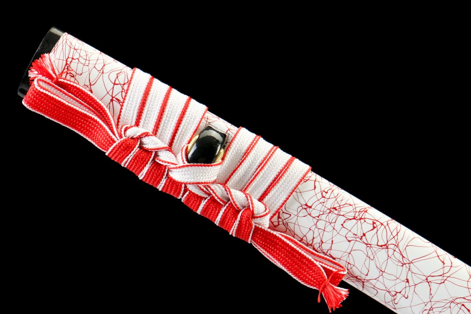 IMG_9898 1065 steel - pure hand-forged samurai sword - green leather sheath - zinc alloy fittings - red and white - frost blade blood weave