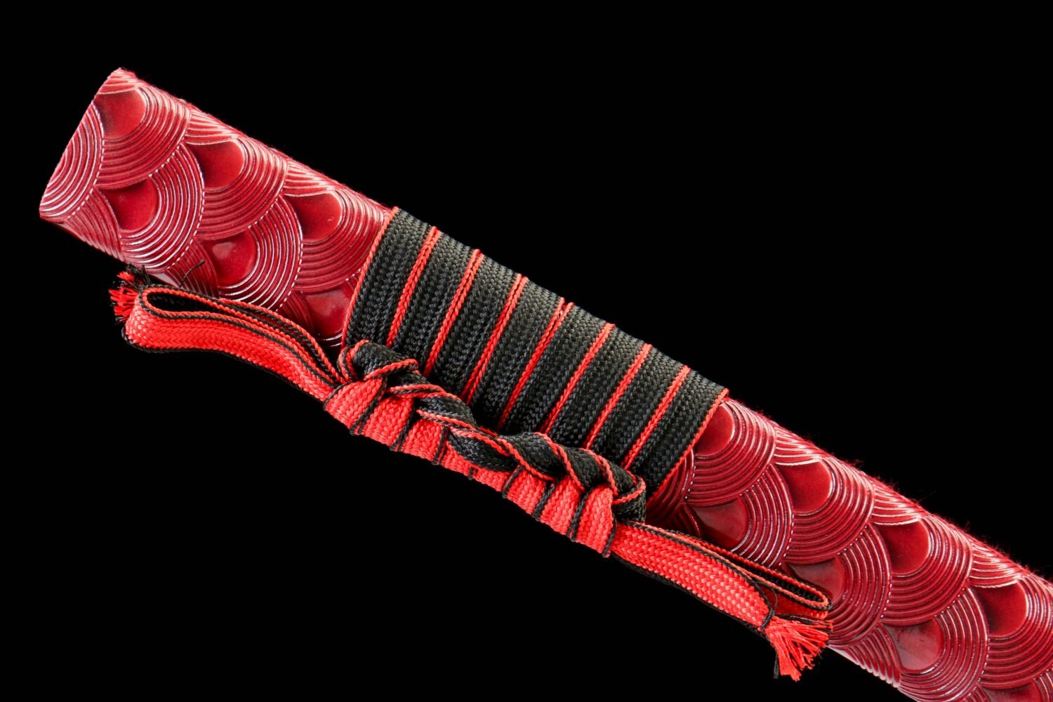 IMG_9937 1065 steel - pure hand-forged samurai sword - green leather sheath - red - deep fire