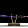 IMG_9959 T10 steel - pure handmade Japanese samurai sword - earth-covered burnt blade - green leather sheath - purple