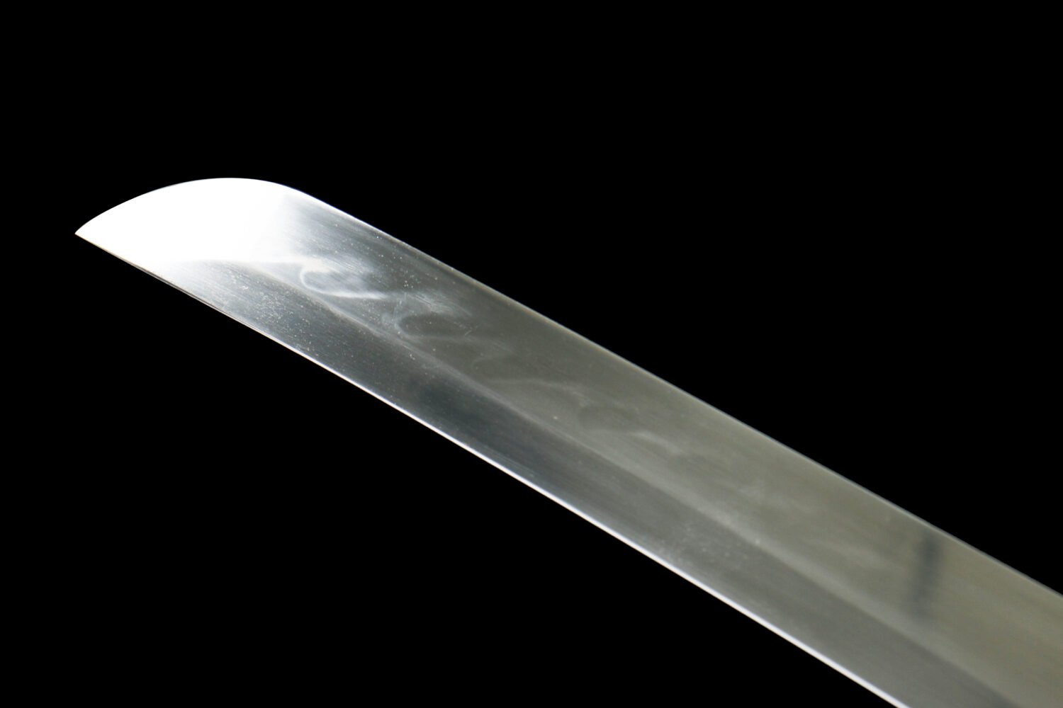 IMG_9984 T10 steel - pure handmade Japanese samurai sword - earth-covered burnt blade - green leather sheath - purple