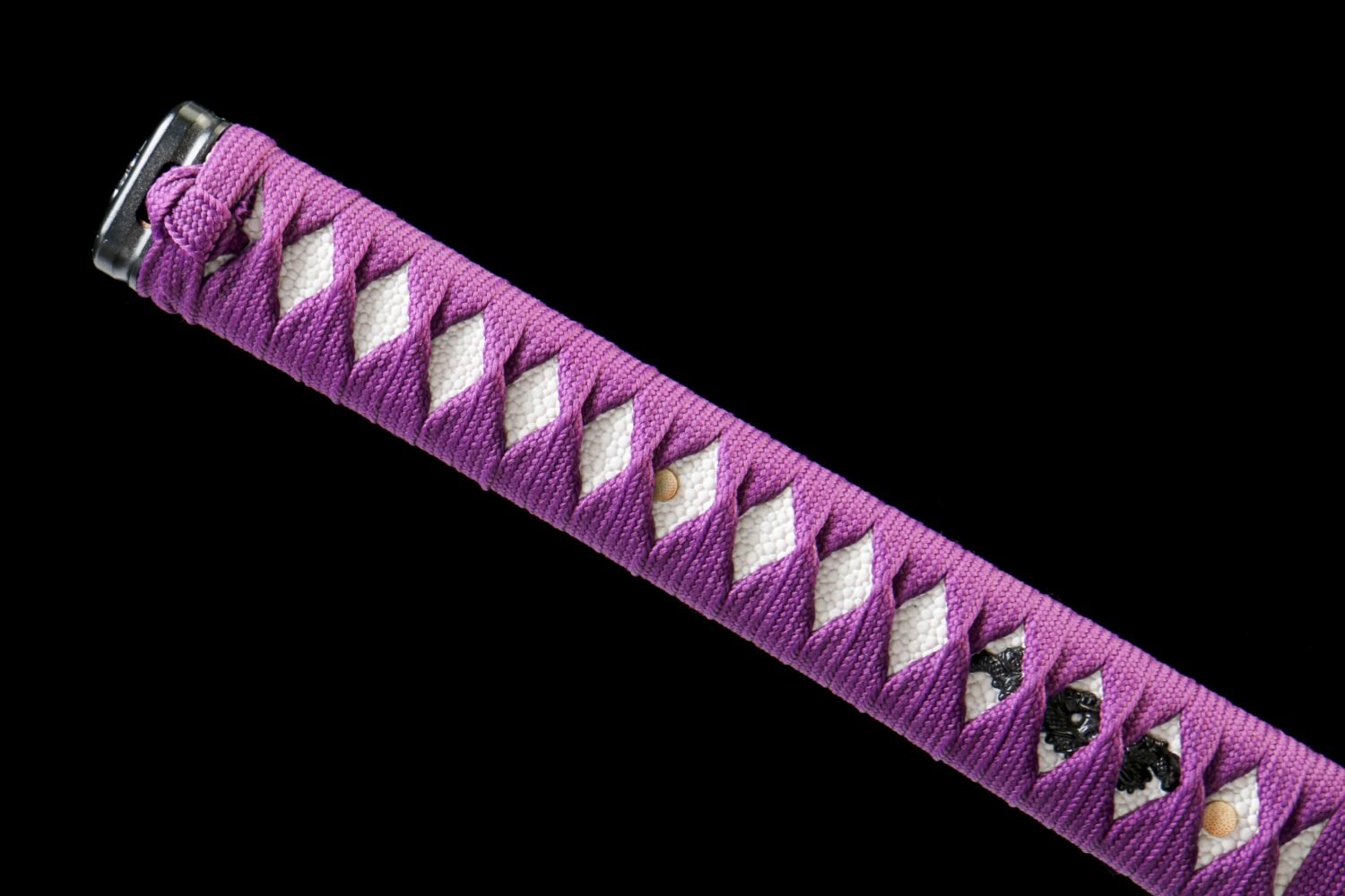 IMG_9987 T10 steel - pure handmade Japanese samurai sword - earth-covered burnt blade - green leather sheath - purple