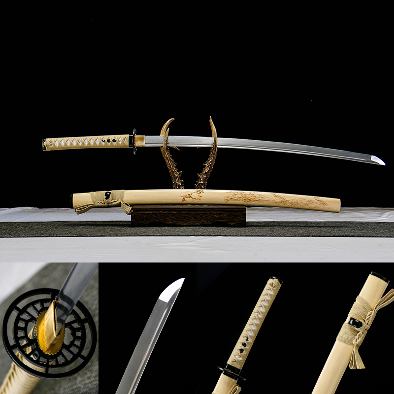 2024刀主图 1065 steel - pure hand-forged samurai sword - green leather sheath - iron fittings - Qingying