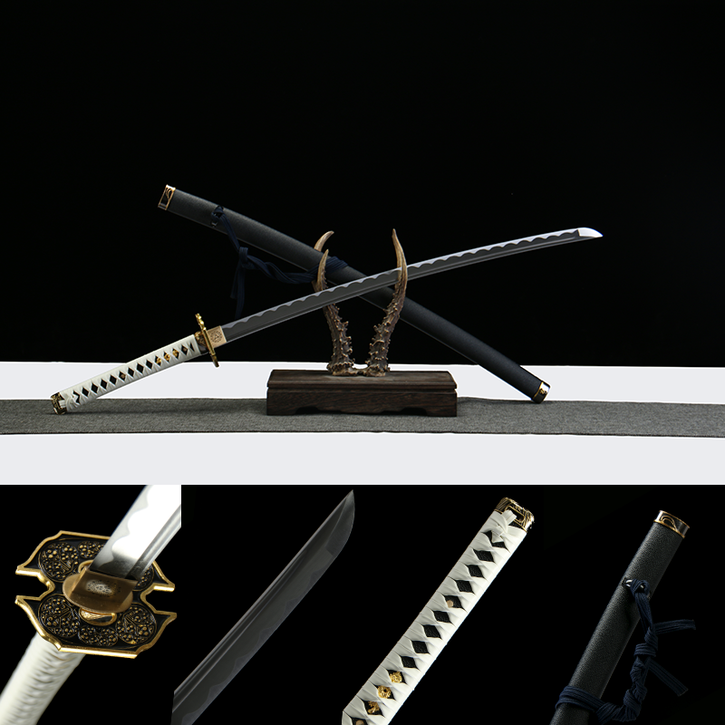 1045 steel - pure handmade Japanese katana - zinc alloy fittings - green leather sheath - Yan Mo Dao