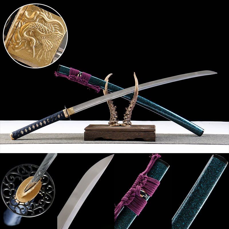 2024刀主图-恢复的-恢复的-恢复的 1065 steel - pure hand-forged samurai sword - green leather sheath - iron equipment - blue flash pelican head made samurai sword - Qingyuan Yaojin