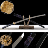 Damascus steel patterned steel - pure handmade Japanese katana - green leather sheath - copper fittings - plum blossom scabbard katana - azure gold