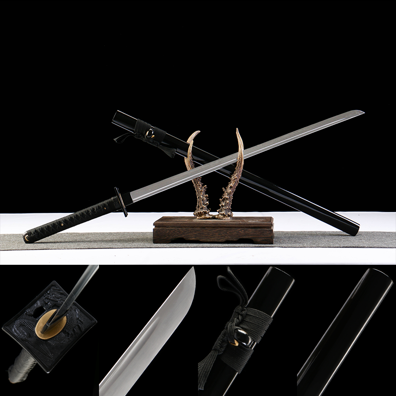 2024刀主图-恢复的-恢复的-恢复的 1065 steel - pure hand-forged samurai sword - green leather sheath - square dragon hand guard manganese steel ninja samurai sword - hidden