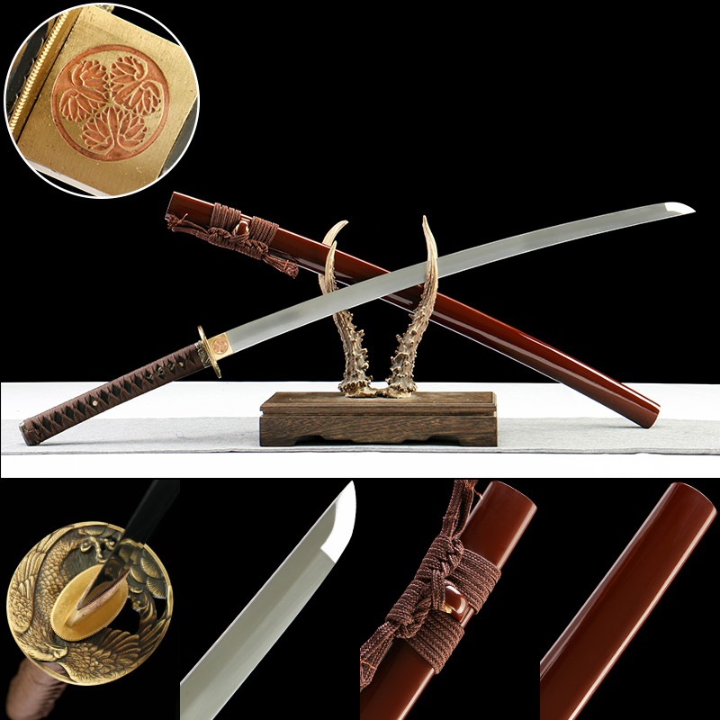 2024刀主图-恢复的-恢复的-恢复的 1065 steel - pure handmade Japanese katana - green leather sheath - zinc alloy fittings - wine red high manganese steel katana - dark edges