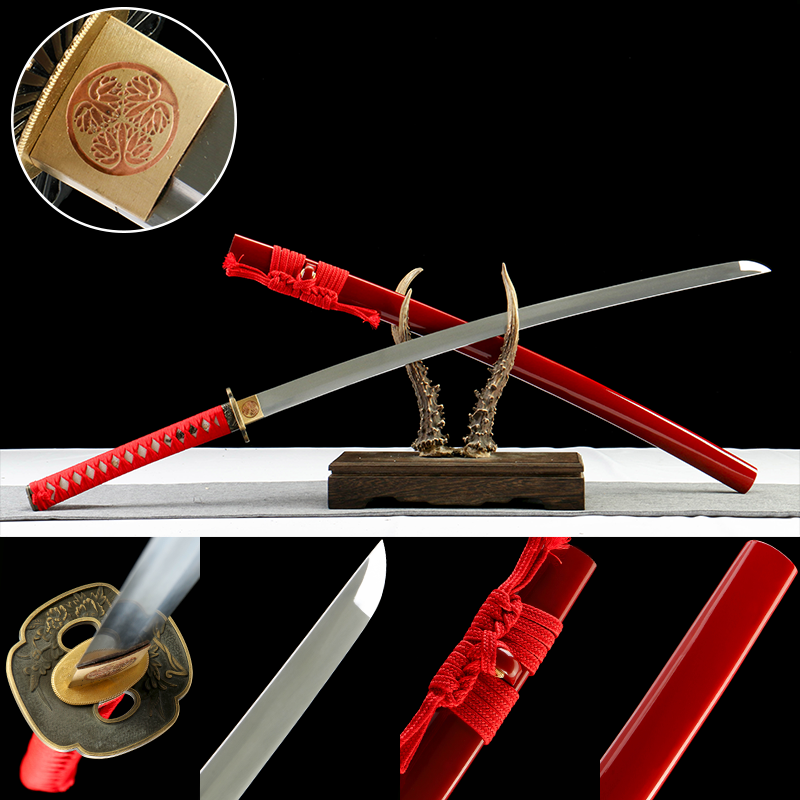 2024刀主图-恢复的-恢复的-恢复的 1065 steel - pure hand-forged samurai sword - zinc alloy fittings - bright red high carbon steel samurai sword - Zhu Rui