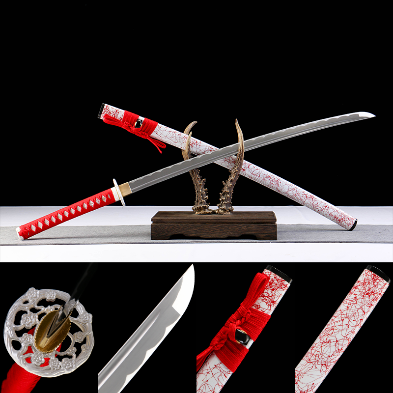 2024刀主图-恢复的-恢复的-恢复的 1065 steel - pure hand-forged samurai sword - iron equipment - green leather sheath - red thread