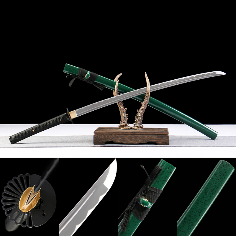 2024刀主图-恢复的-恢复的-恢复的 1065 steel - pure hand-forged samurai sword - iron fittings - green leather sheath - green - Luqifeng
