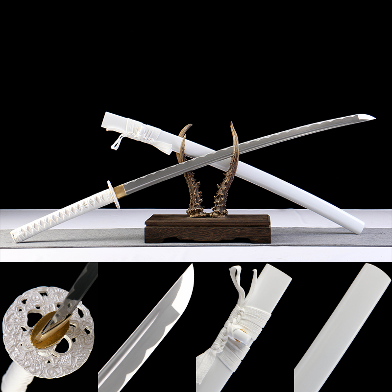 2024刀主图-恢复的-恢复的-恢复的 1065 steel - pure handmade Japanese katana - iron fittings - green leather sheath - white - snow