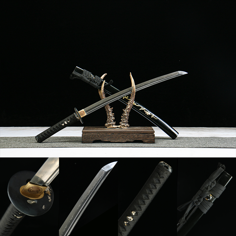 1060 steel - pure hand-forged samurai sword - covered with earth and burnt blade - shell sheath - copper-plated gilded silver - Jinlin