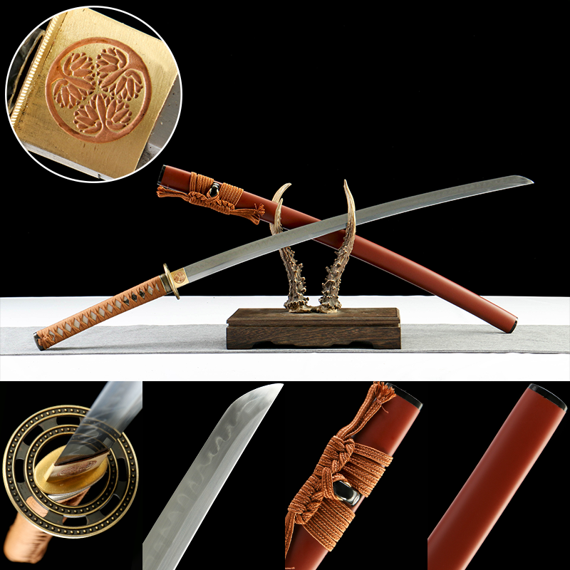 T10 Steel - Purely Hand-Forged Katana - Zinc Alloy Fittings - Orange - Halo Moon
