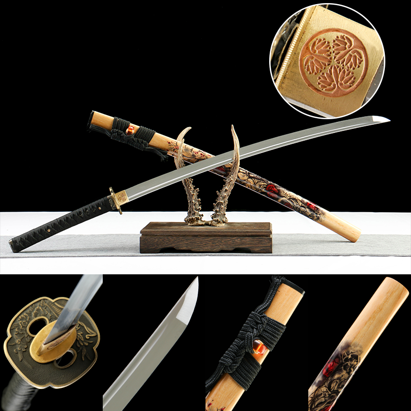 2024刀主图-恢复的-恢复的-恢复的 1065 steel - pure handmade Japanese katana - zinc alloy fittings - green leather sheath - flame dyed