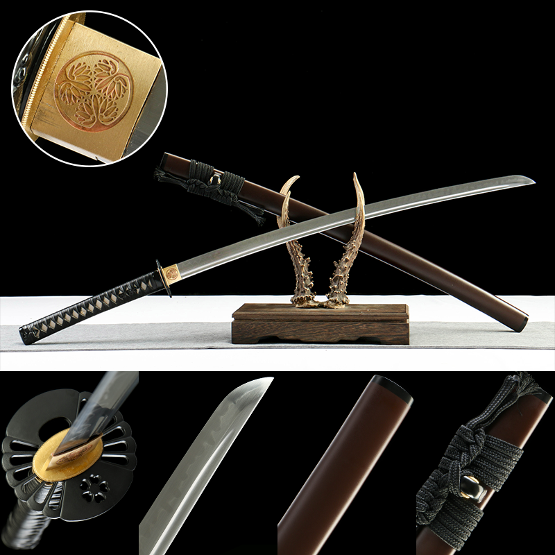 T10 steel - pure hand-forged samurai sword - zinc alloy fittings - earth-covered burnt blade - Yingyin