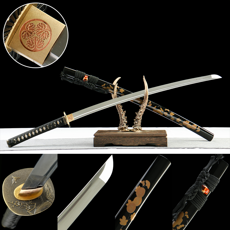 2024刀主图-恢复的-恢复的-恢复的 1065 steel - pure handmade Japanese samurai sword - zinc alloy fittings - black flower high carbon steel samurai sword - dark cloud