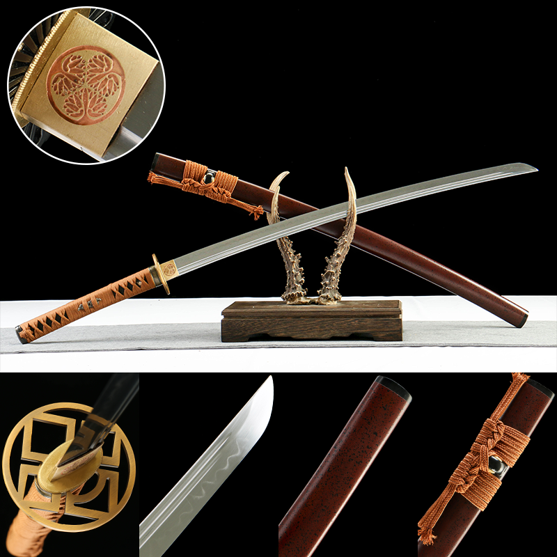 2024刀主图-恢复的-恢复的-恢复的 1065 steel - pure hand-forged samurai sword - zinc alloy fittings - iron-mounted black and red samurai sword - black phoenix