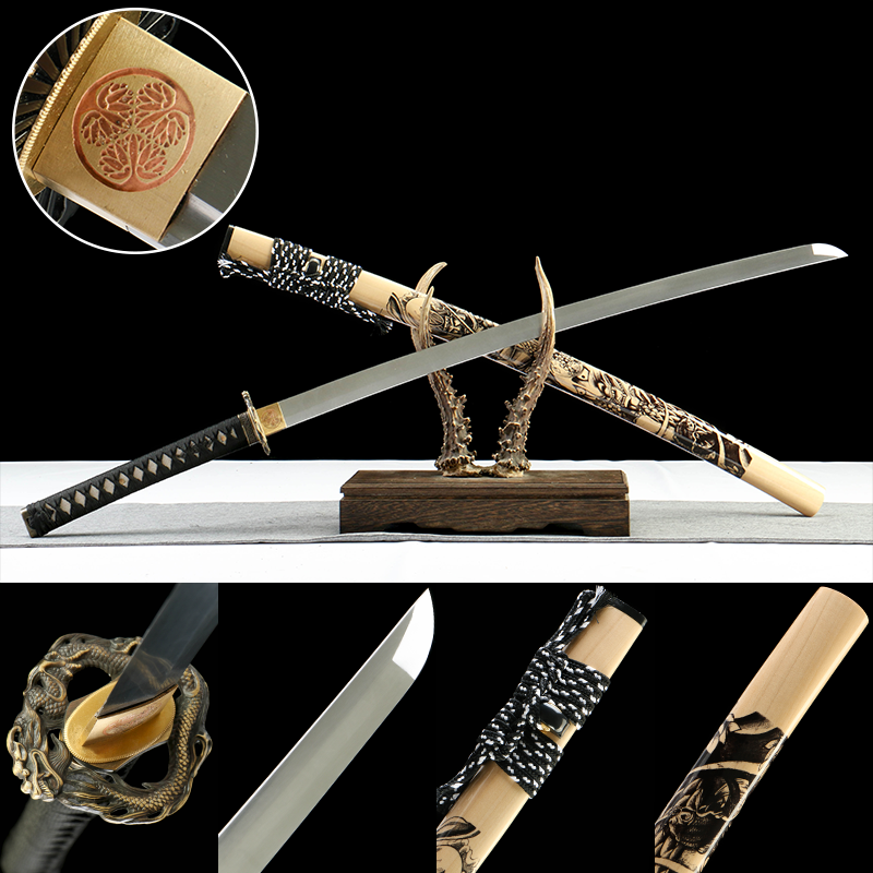 2024刀主图-恢复的-恢复的-恢复的 1065 steel - pure handmade Japanese samurai sword - copper fittings - Dragon Samurai original high carbon steel samurai sword - Golden Wind