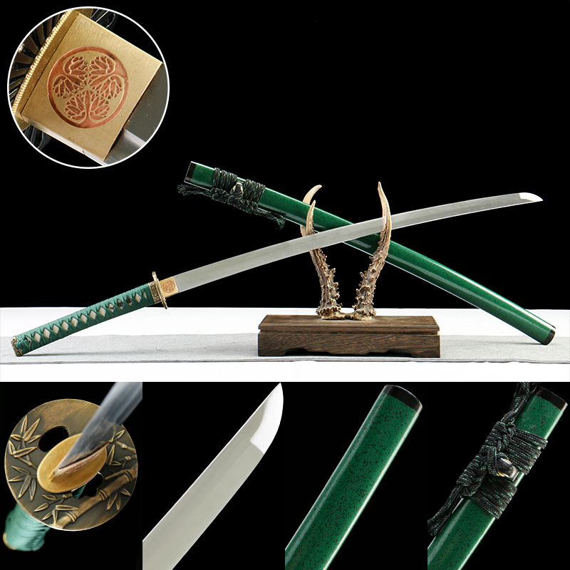 2024刀主图-恢复的-恢复的-恢复的 1065 steel - pure handmade Japanese samurai sword - zinc alloy fittings - green bamboo leaf high carbon steel samurai sword - Shenmu