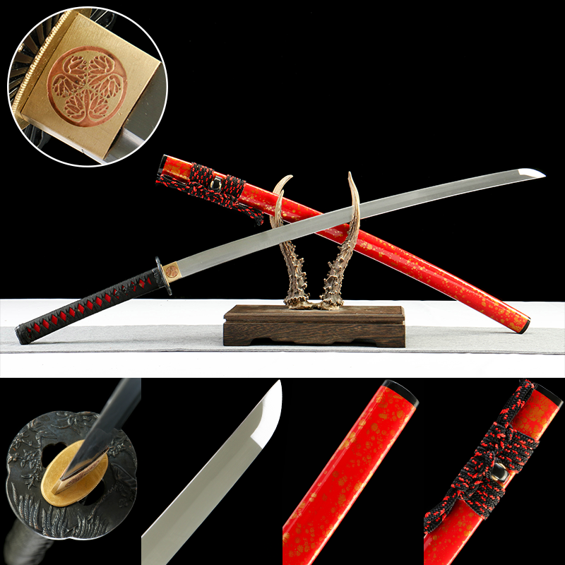 2024刀主图-恢复的-恢复的-恢复的 1065 steel - pure handmade Japanese samurai sword - zinc alloy fittings - red gold sheath high carbon steel samurai sword - blood wind