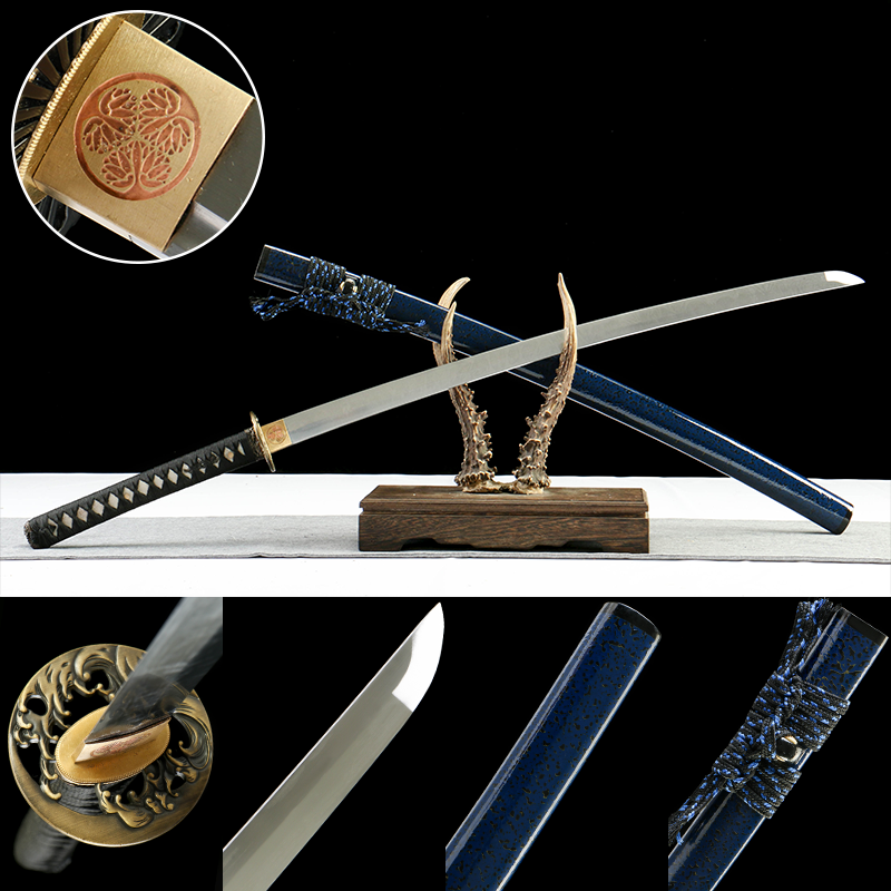 2024刀主图-恢复的-恢复的-恢复的 1065 steel - pure handmade Japanese katana - zinc alloy fittings - blue wave high carbon steel katana - embers
